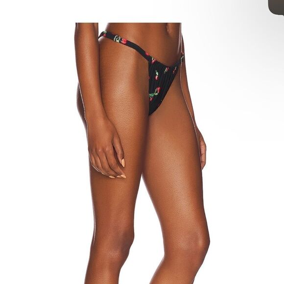 new we wore what ruched adjustable bikini bottom in black cherries - Picture 1 of 5